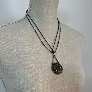Vintage Avon Heirloom Medallion Antique & Rhinestone Lariat Chain Necklace